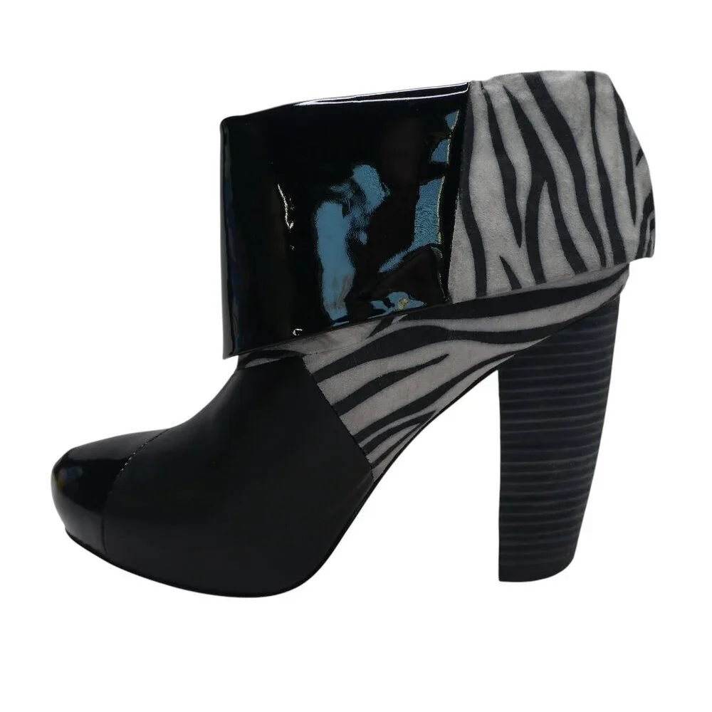 Matt Bernson Special Project Triad Zebra Patent Leather Foldover Heeled Boots